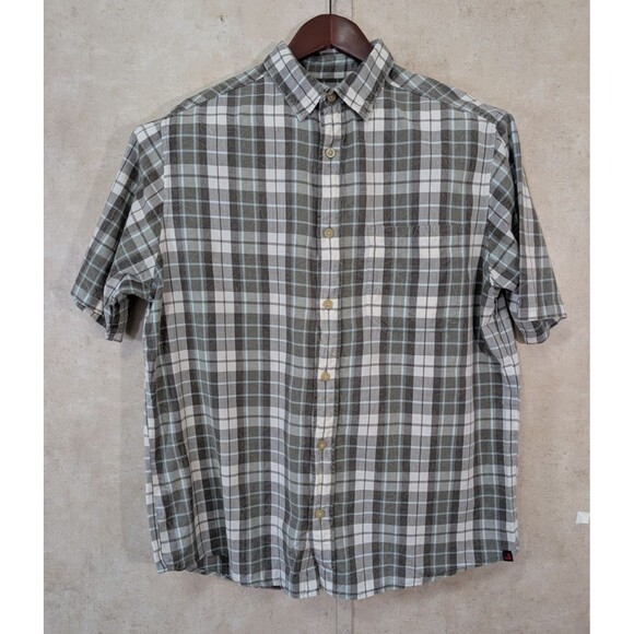 Woolrich Mens Shirt L Green Plaid Short Sleeve Button Up Pocket Casual - Picture 2 of 7